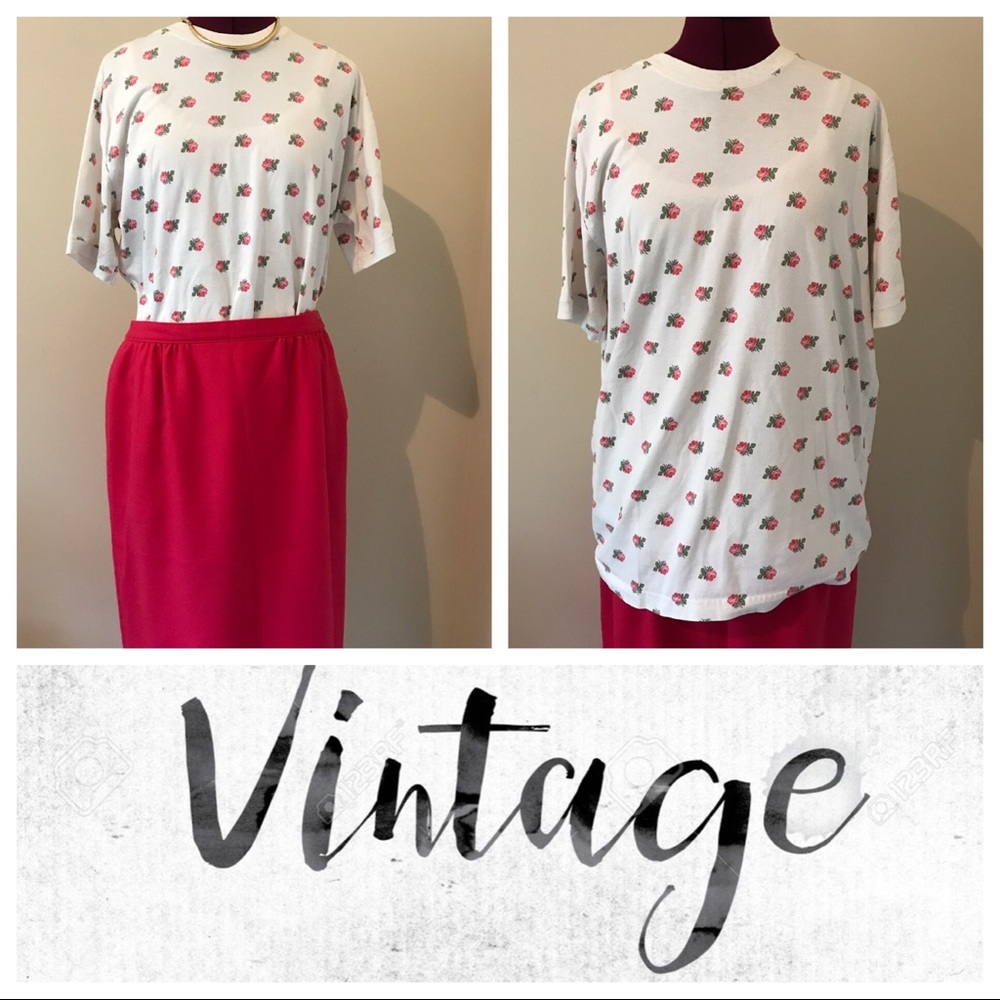 Vintage pink and white cotton shirt with roses